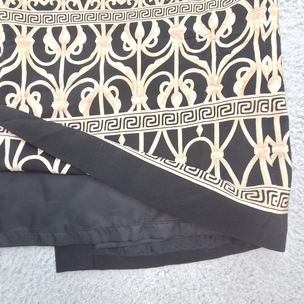 Talbots Skirt Womens 16 Black Tan Pure Silk Greek Key Geometric Midi Pencil - Picture 5 of 8